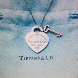 Tiffany & Co Silver Heart Key Pendant Necklace